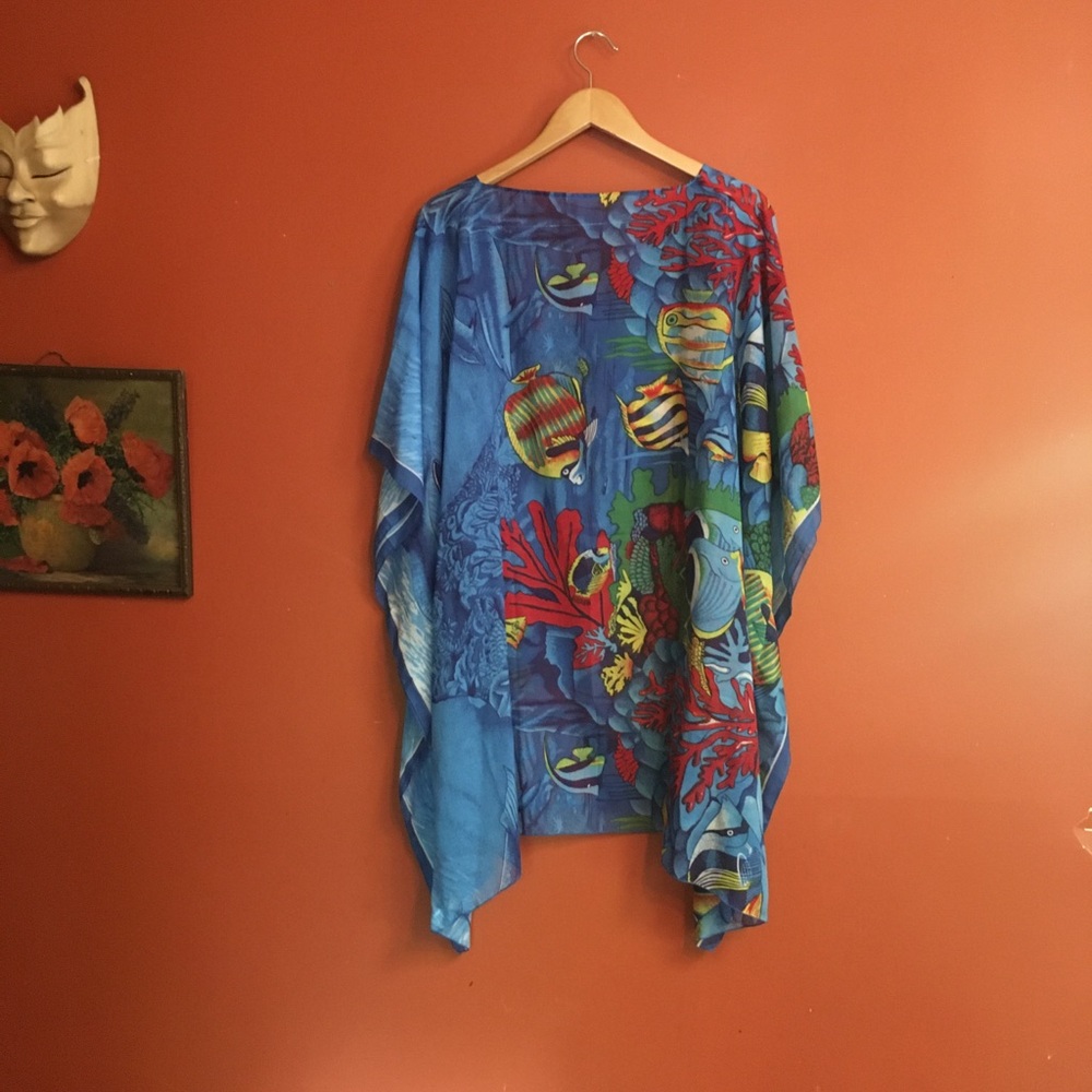 Vintage tropical fish sea beach kimono cover up OS - Picture 4 of 8